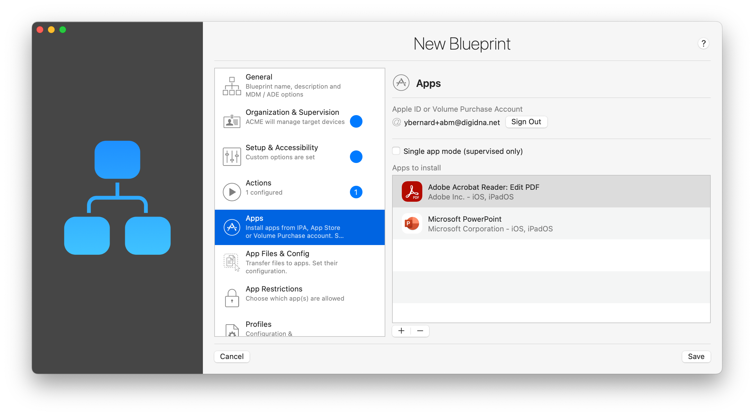 iMazing Configurator, Blueprint Editor Apps Section