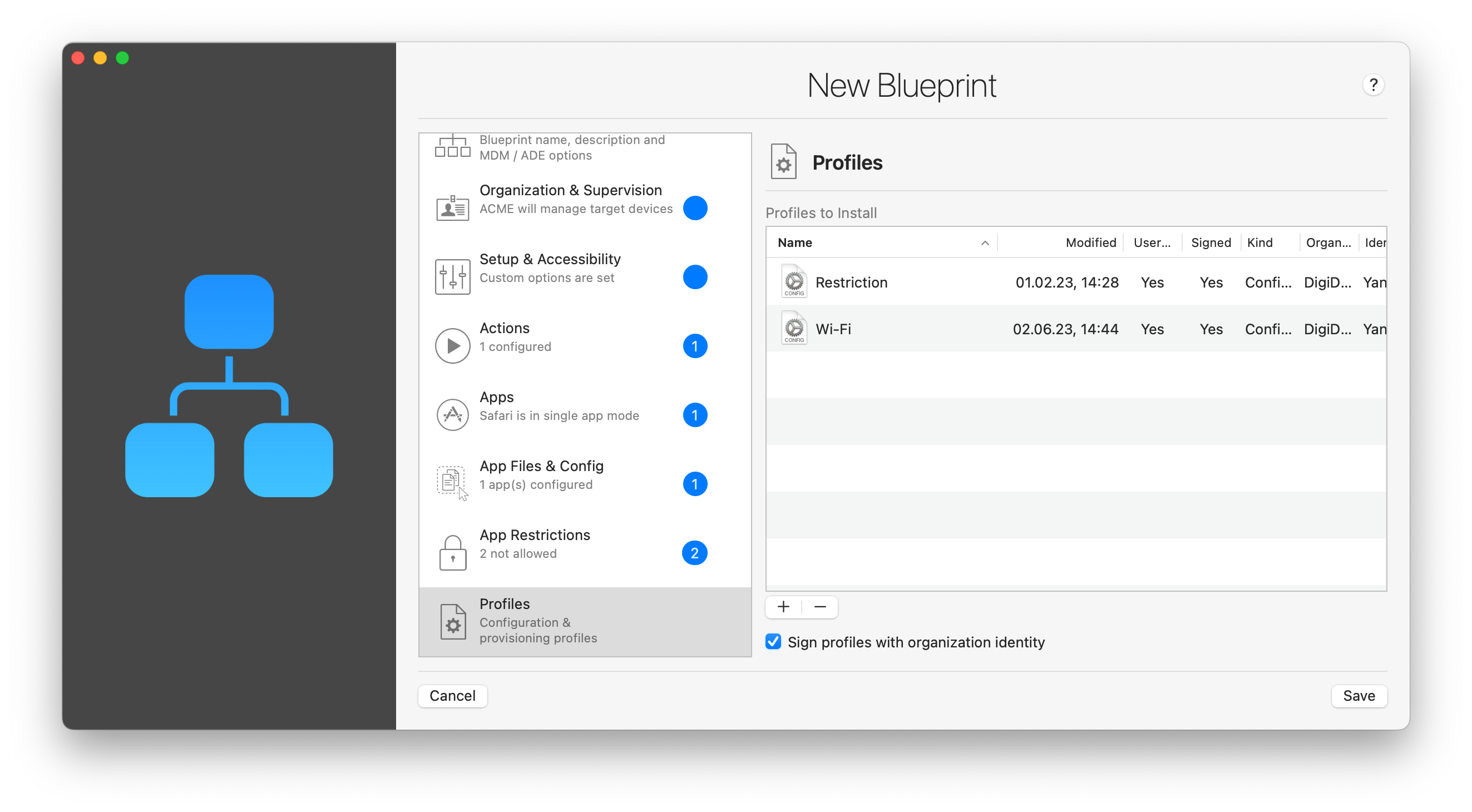 iMazing Configurator, Blueprint Editor Profiles Section