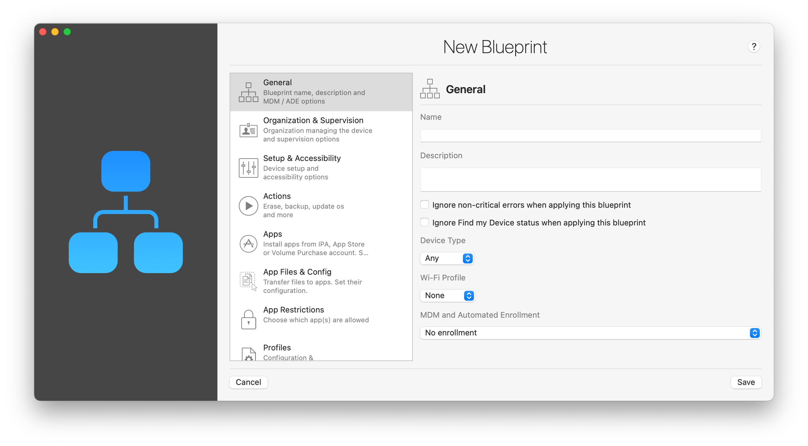iMazing Configurator, Blueprint Editor General Section