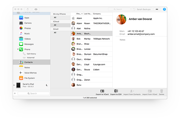 iMazing contacts view