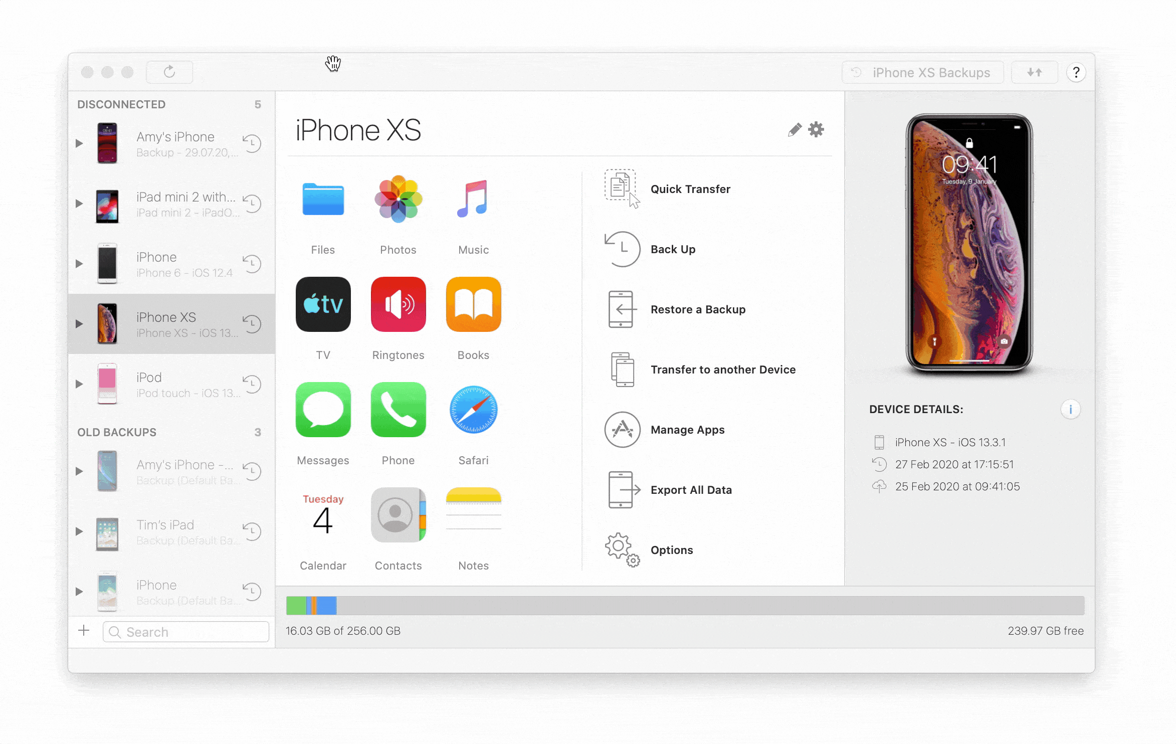iMazing, Accessing Device Options GIF
