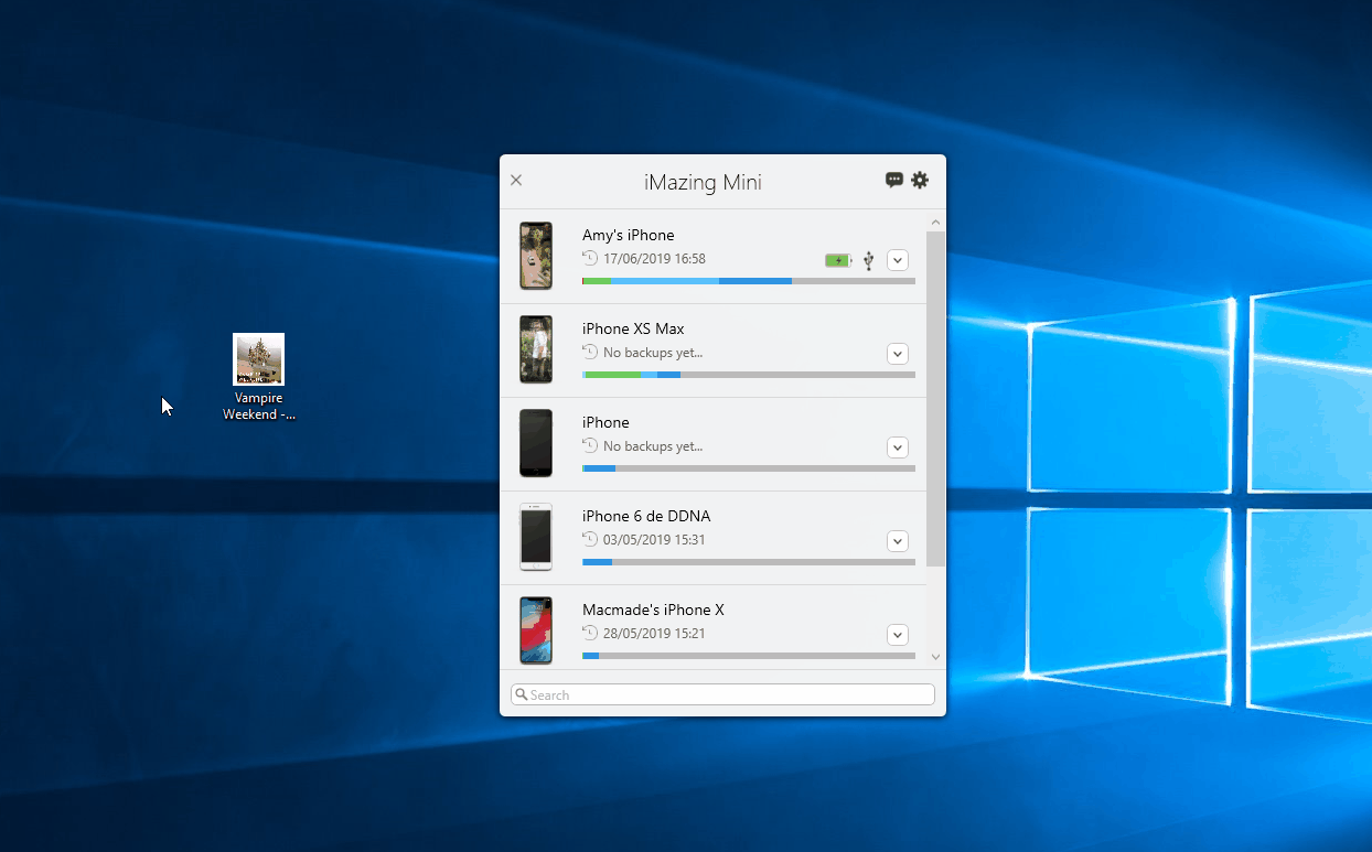 Quick Transfer in iMazing Mini for Windows, drag and drop GIF