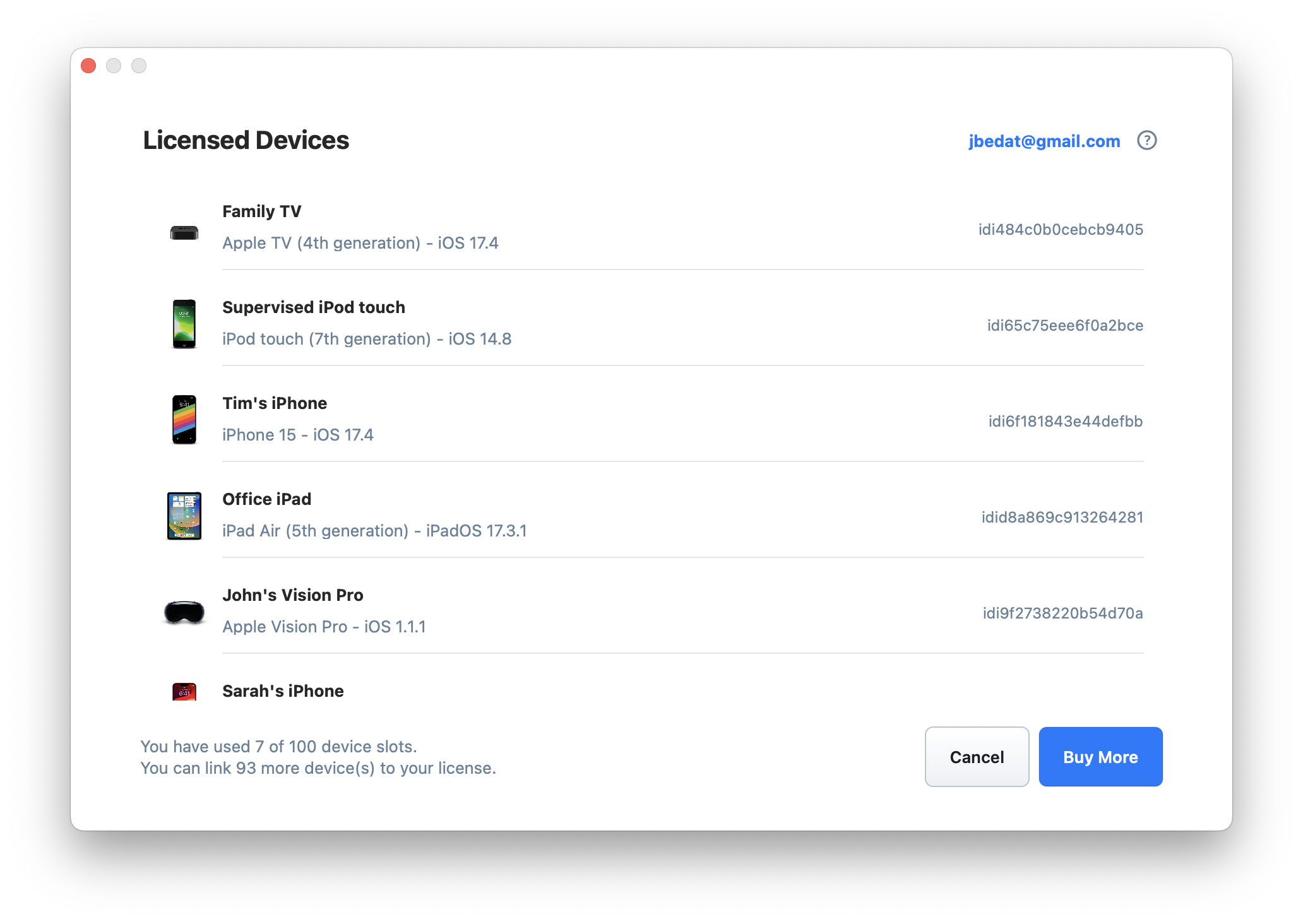 iMazing Licensing - Licensed Devices