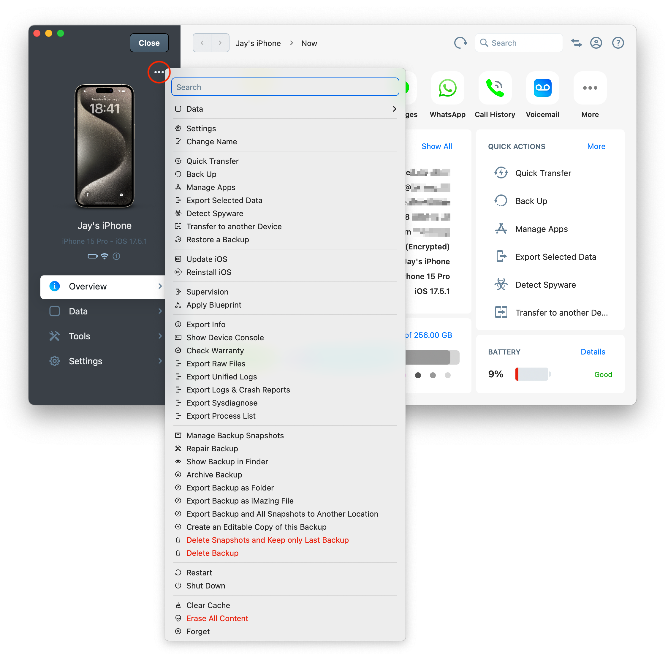 iMazing 3 Device Contextual Menu